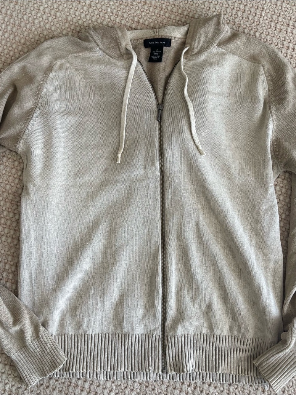 Calvin Klein Jeans Men’s Cream Full‑Zip Hoodie Sweater
